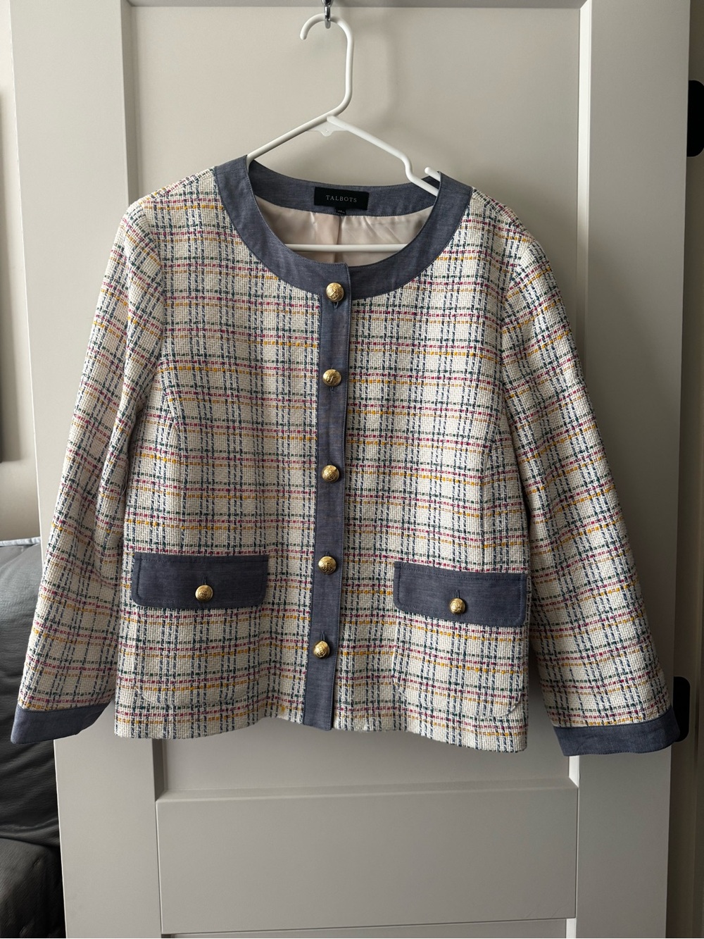 Talbots Multicolor Tweed Jacket with Gold Crest Button